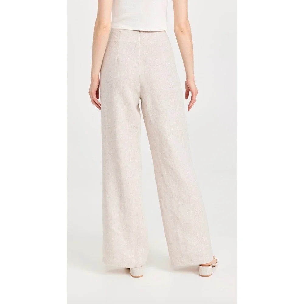 REFORMATION Cleo Linen Pleated Wide Leg Trouser Pant in‎ Oatmeal